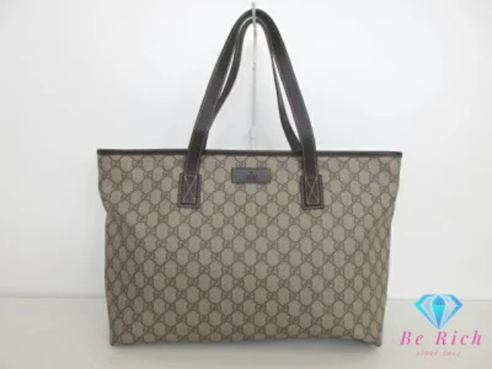 Gucci Tote Bag GG Plus Brown Beige Leather Shoulder Handbag Supreme
